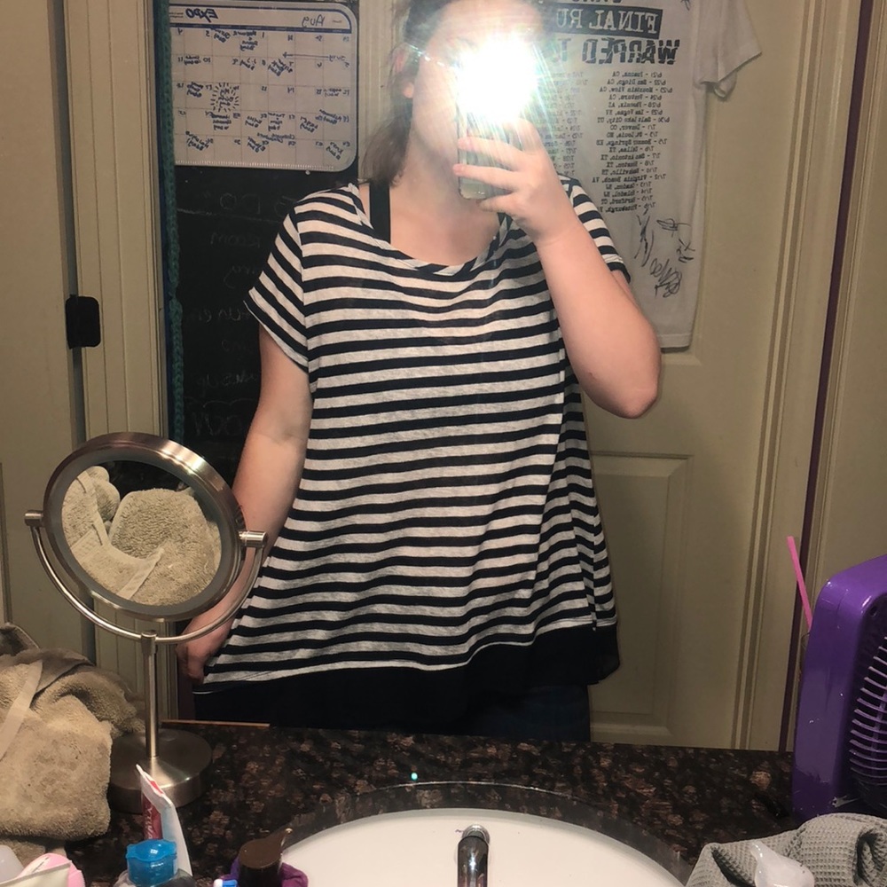 Navy blue and white blouse